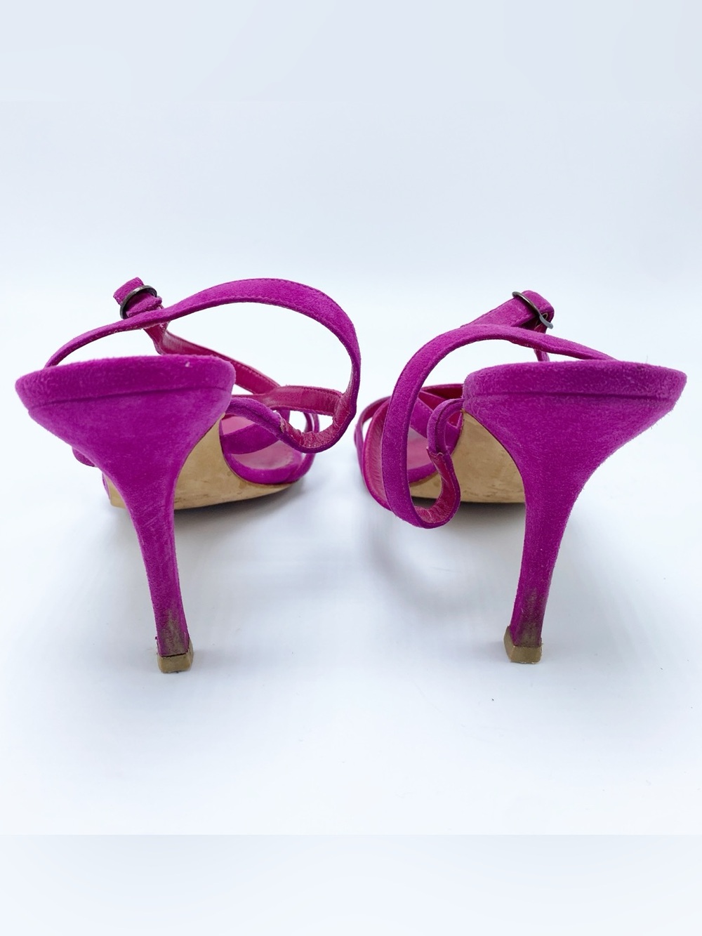 Manolo Blahnik 36.5 / 6.5 Fuchsia Suede Strappy Stiletto Heel Sandals - Picture 7 of 10